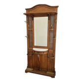 Antique coat rack Art Nouveau 1900 - Oak, marble, caning
