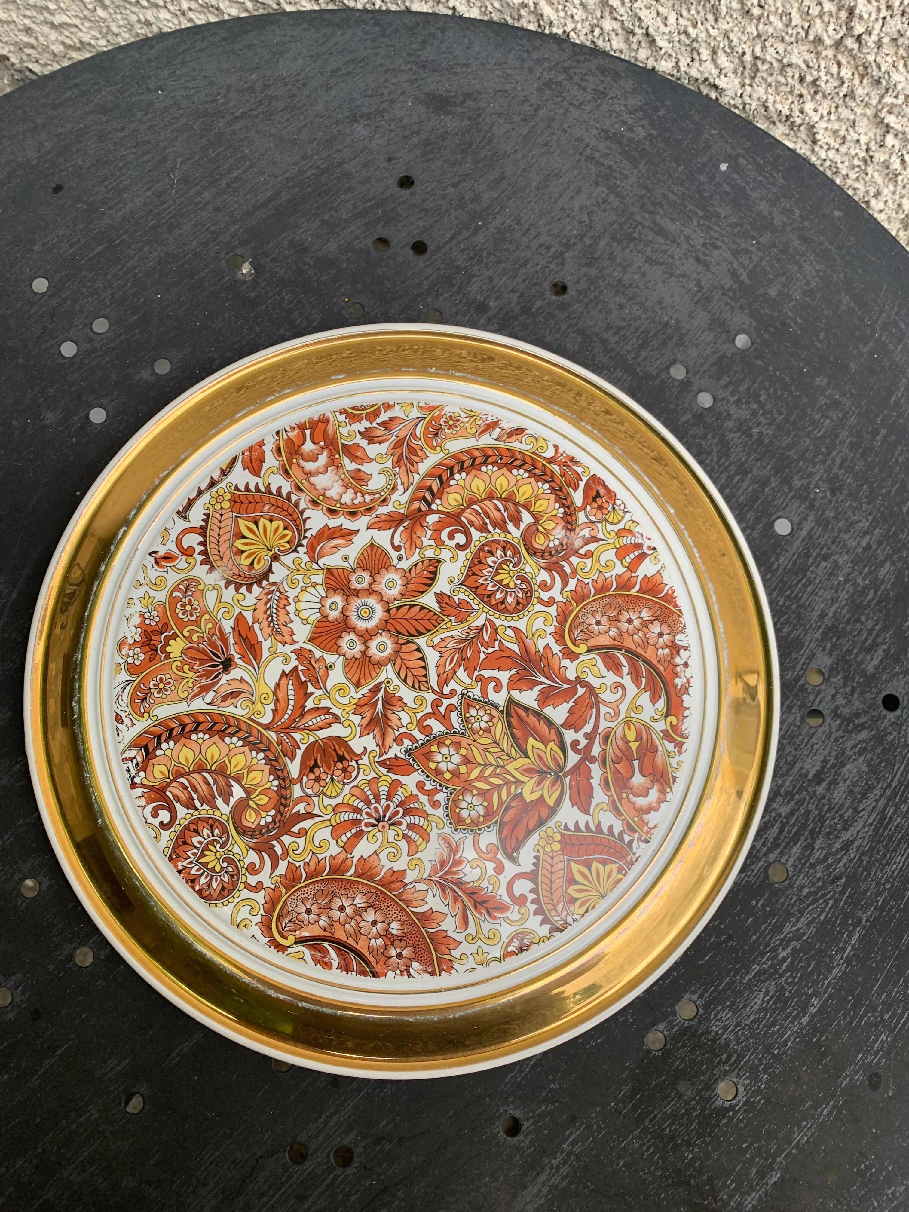 Faience trivet, cashmere pattern centerpiece, vintage 1960, stamp B france