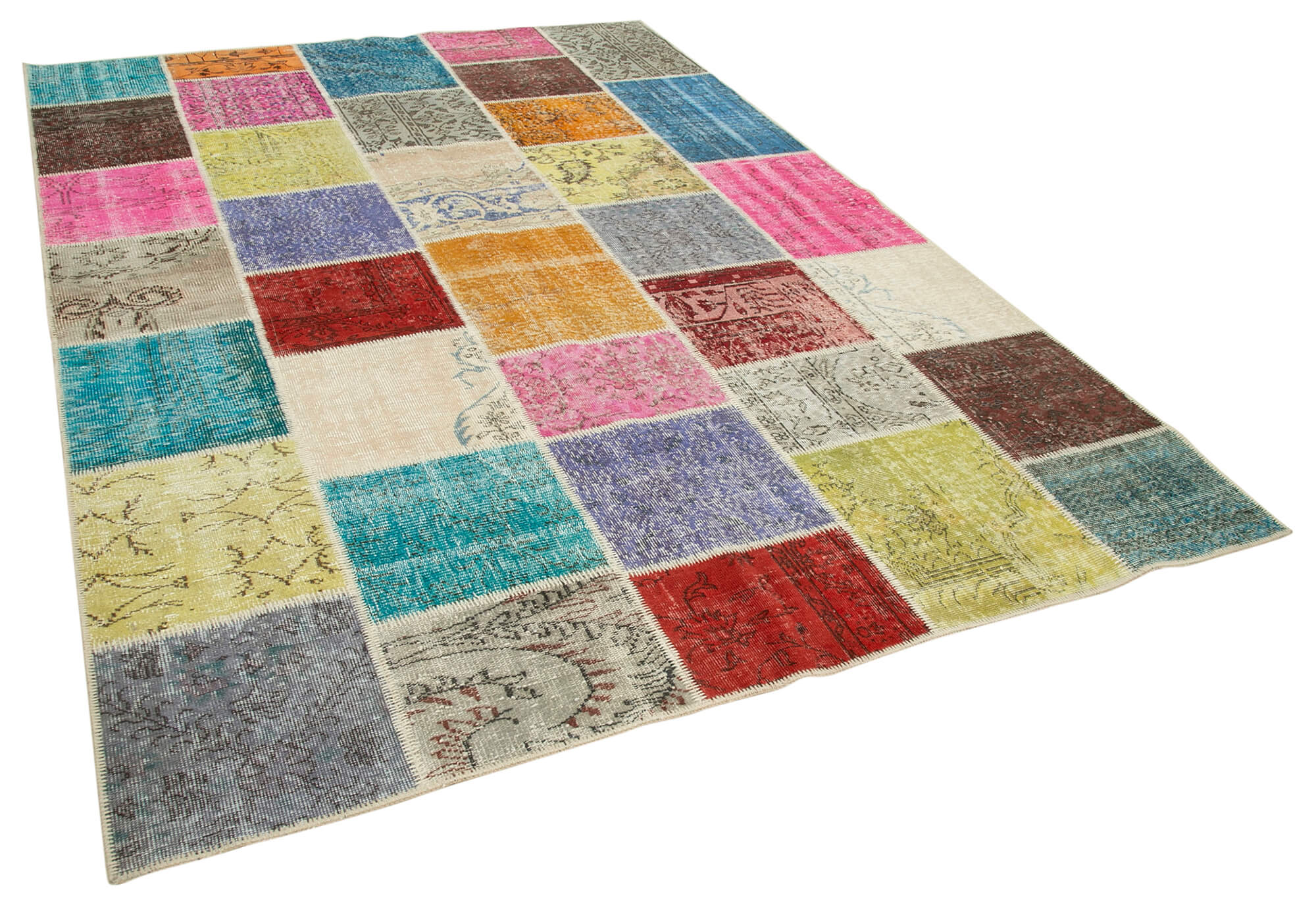 Handmade oriental contemporary 208 cm x 300 cm multicolor patchwork rug