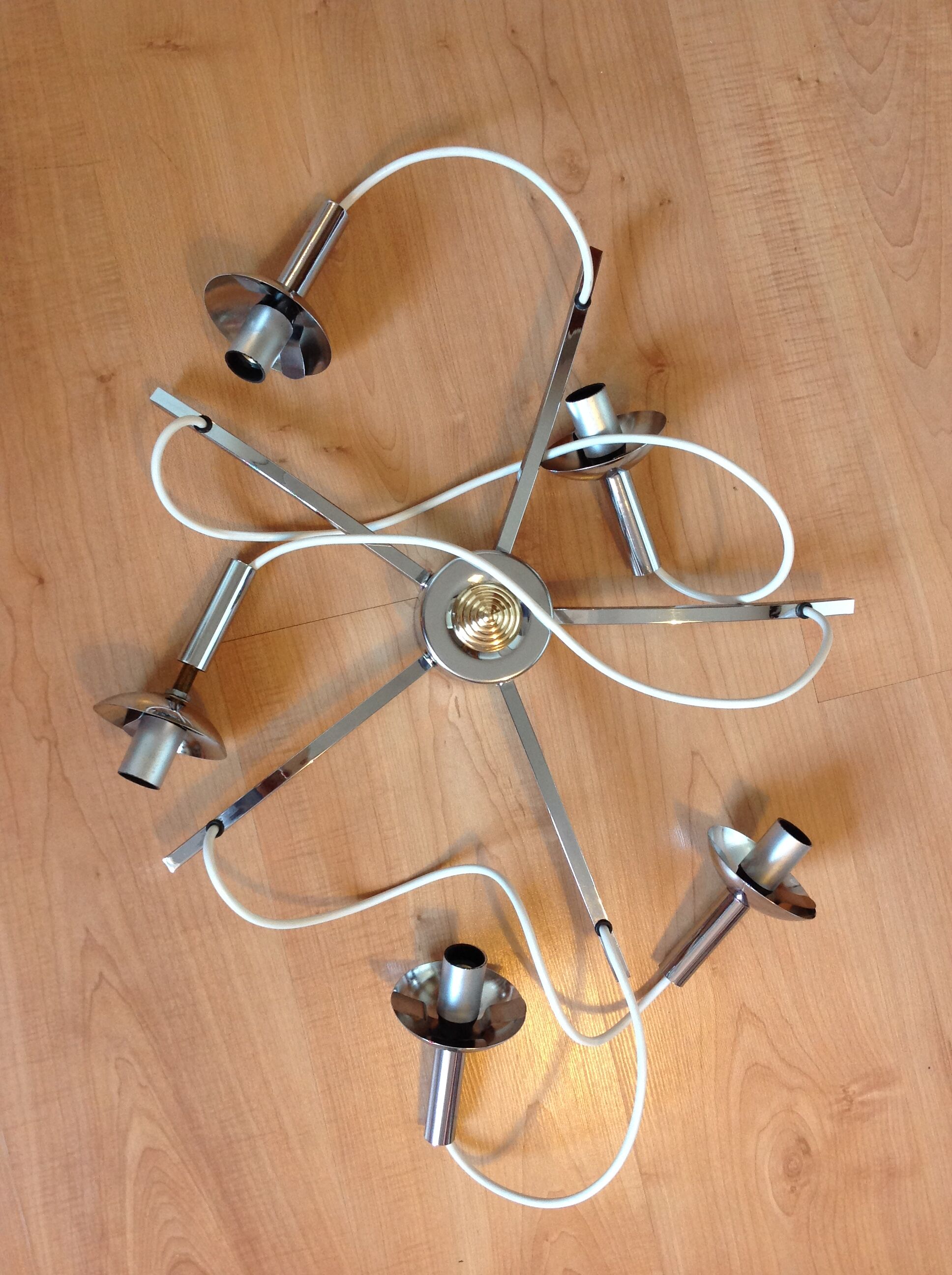 Suspension cascade with five globes and chrome metal / vintag years 60-70