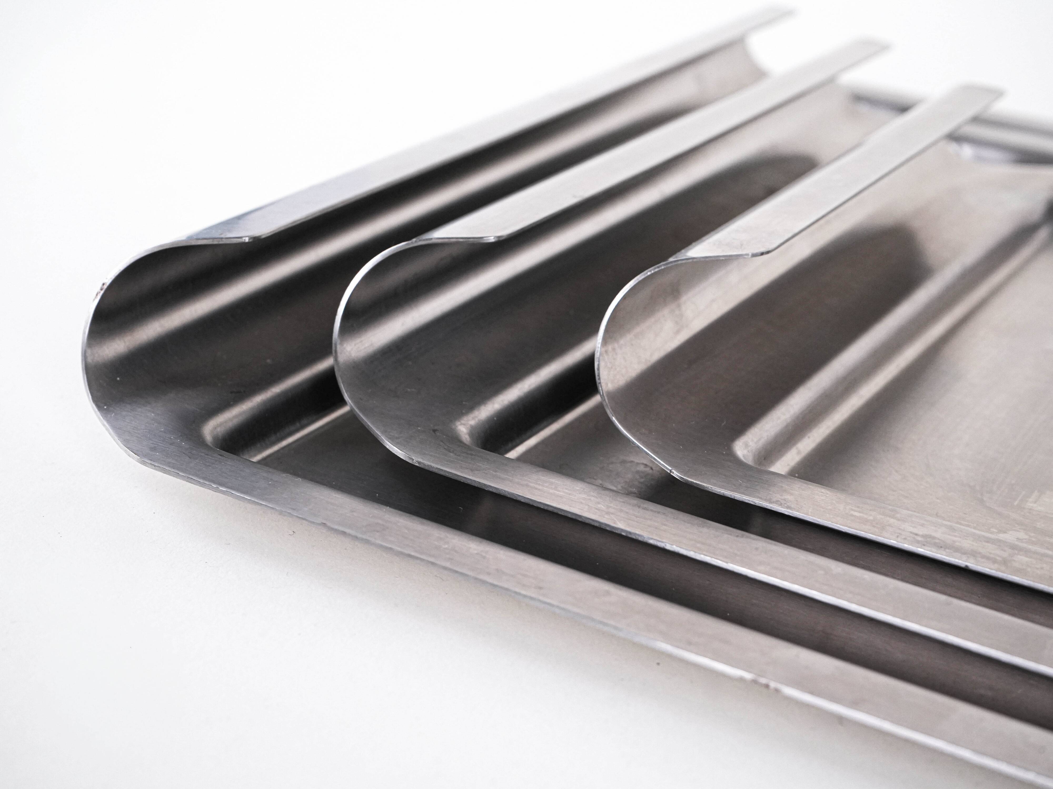 Set of stainless steel trays, Italian design, 1970s, made in Italy