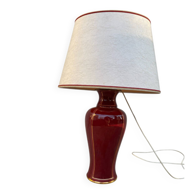 Grande lampe à poser rouge bordeaux et dorée style vase