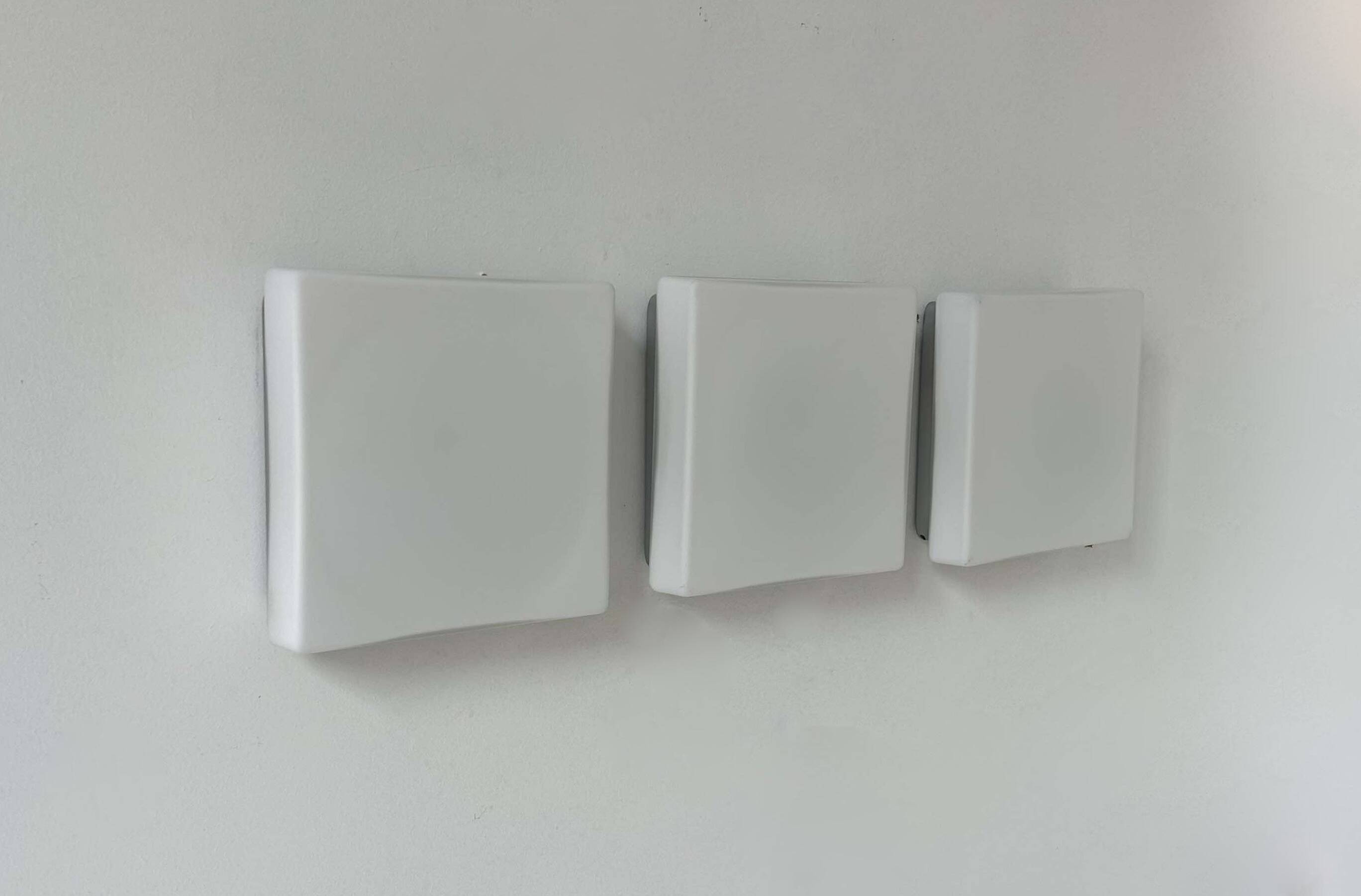 Set of 3 vintage square opaline wall lights, France 1970