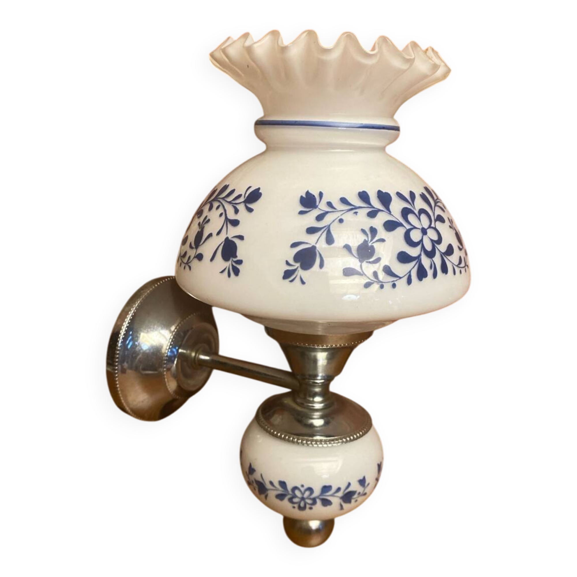 Antique Targetti Style SANKEY Wall Light Chrome Metal + Opaline Flower Decor