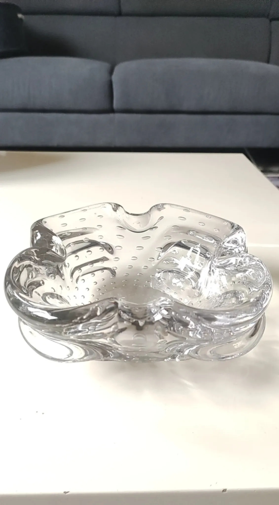 Transparent Murano Bullicante Ashtray/Small Bowl. Diameter 21 cm.