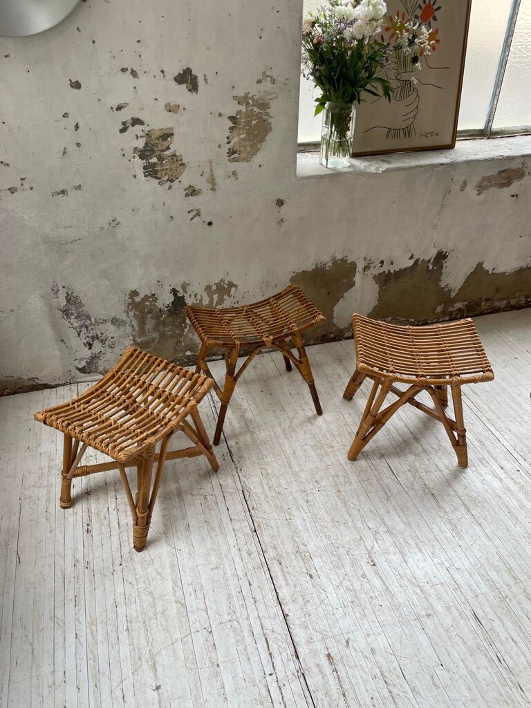 Set 3 rattan stools