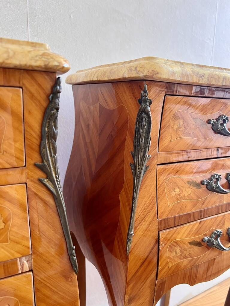 Pair French Rosewood Nightstands, Louis XV Marquetry Bedside Tables