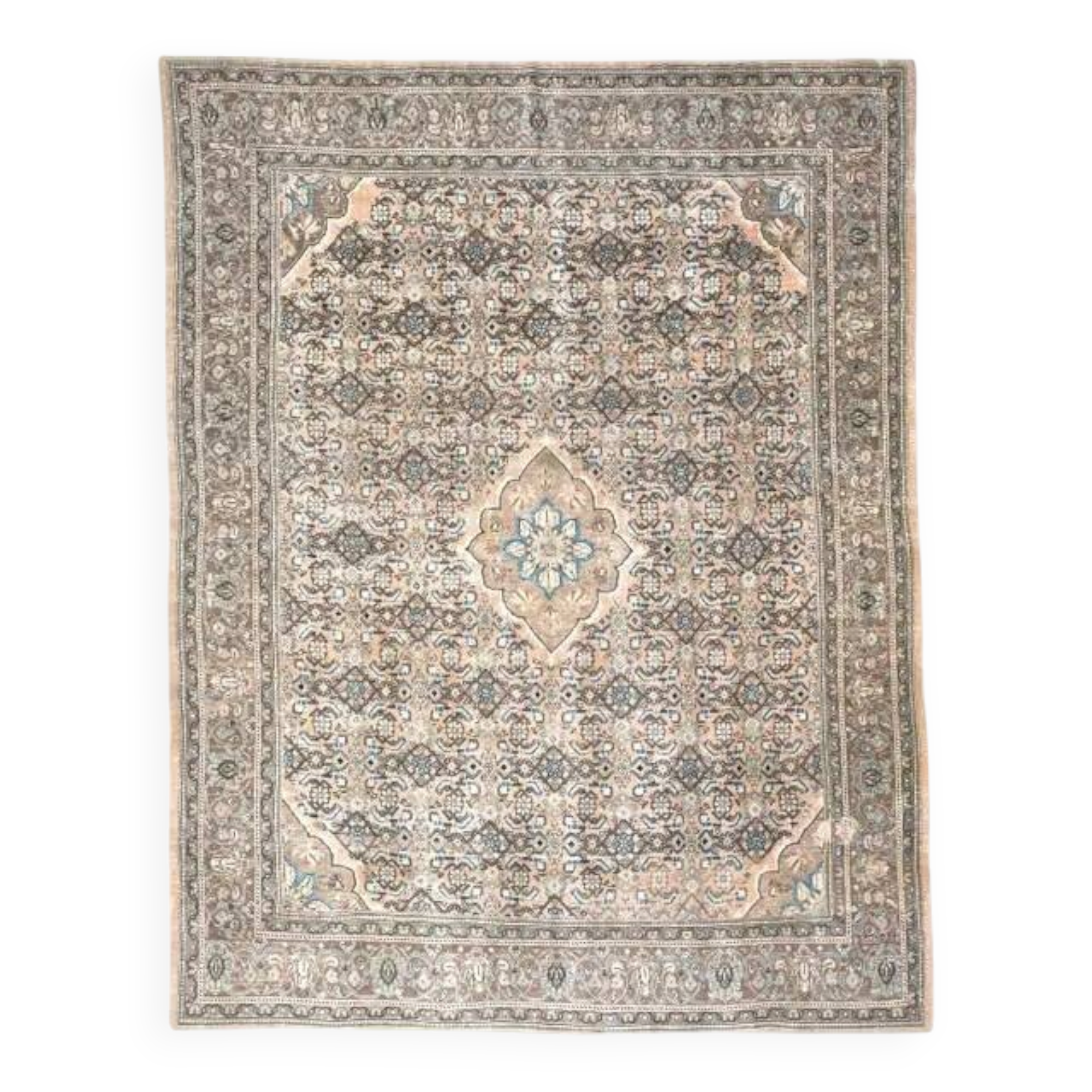 1970s Vintage Persian Handmade Wool Cotton Light Brown Area Rug 261x364