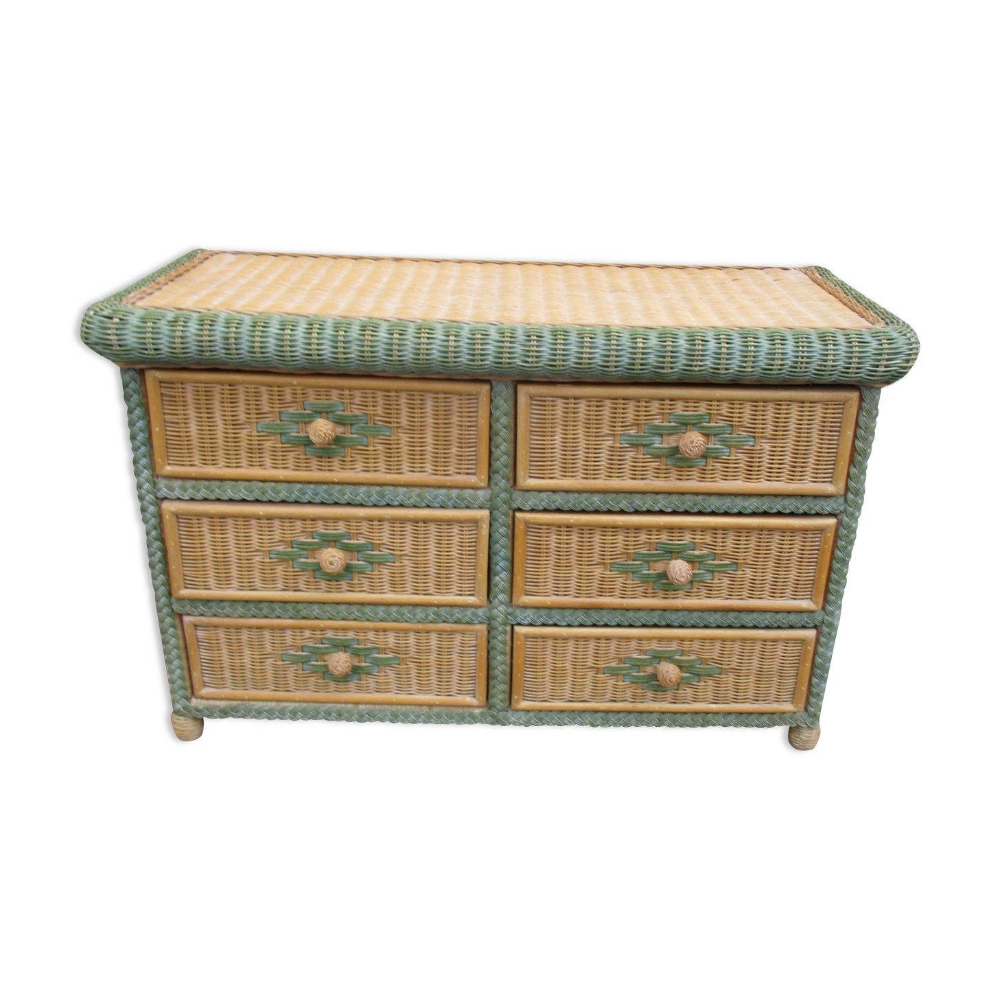 Rattan and wicker chest 80s