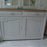 Art Deco sideboard patinated pearl gray, oak top.