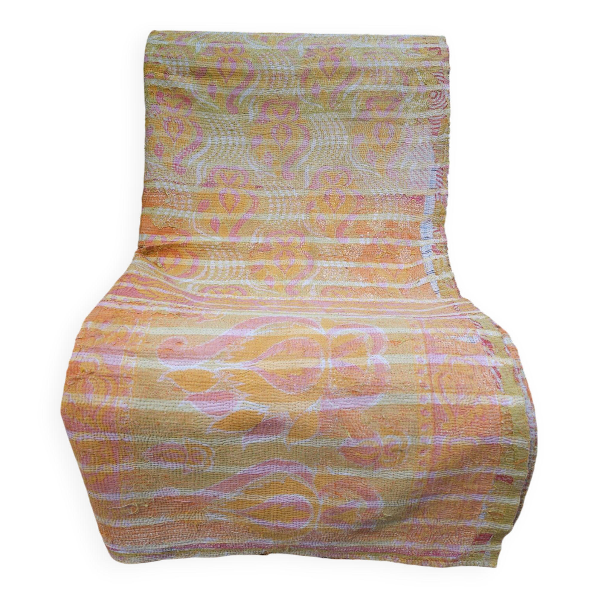 Fabric or plaid. old bed cover recycled and assembled worn deliberately