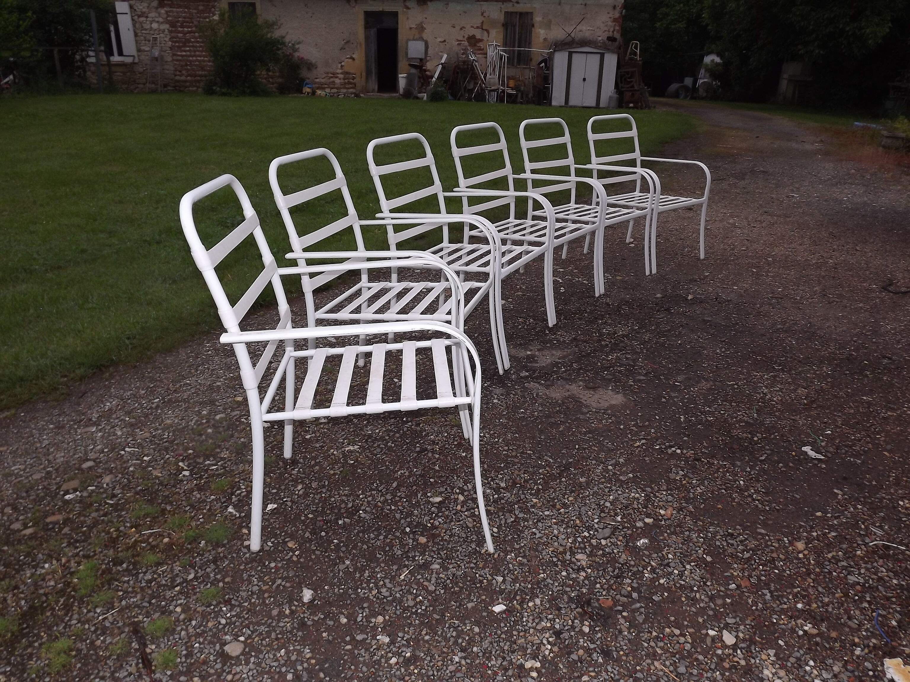 6 iron and plastic garden chairs