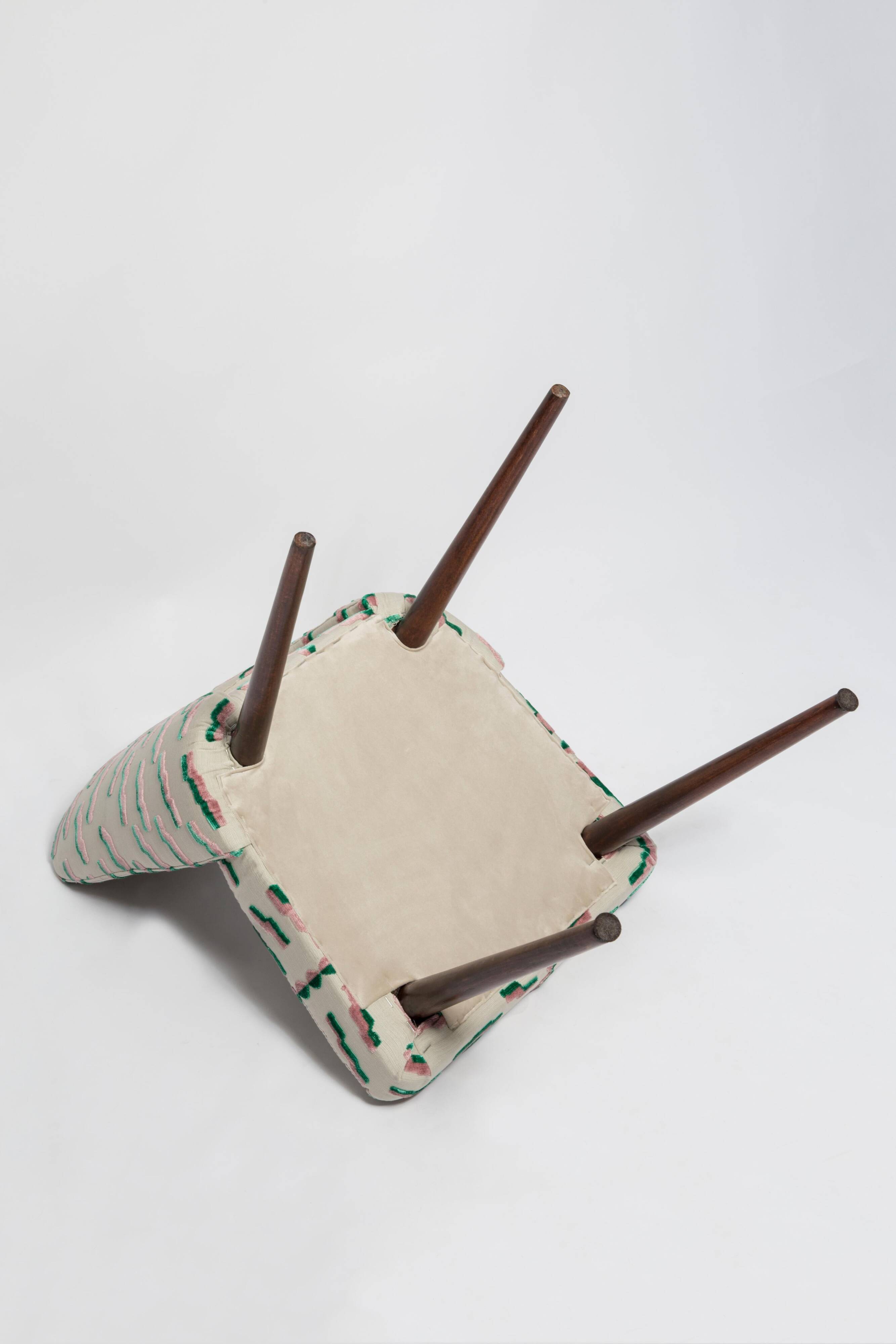 Chaise Shell Milieu du Siècle en Jacquard Velours Tigre Rose et Vert