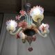 Milky white and pink Murano glass chandelier with four arms of light