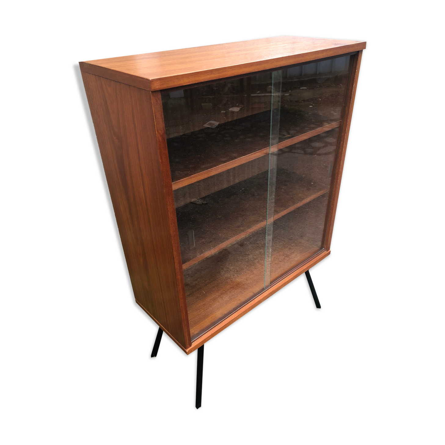 Vintage library showcase with 60s sliding doors