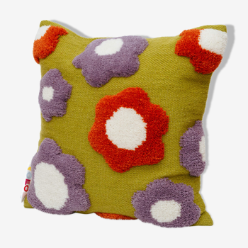 Housse de coussin en laine fait main purple flower 45 x 45 cm