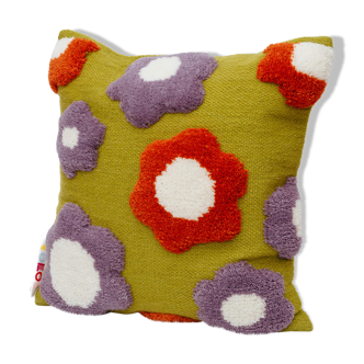 Handmade wool cushion cover purple flower 45 x 45 cm