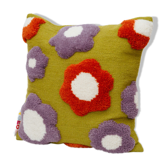 Housse de coussin en laine fait main purple flower 45 x 45 cm