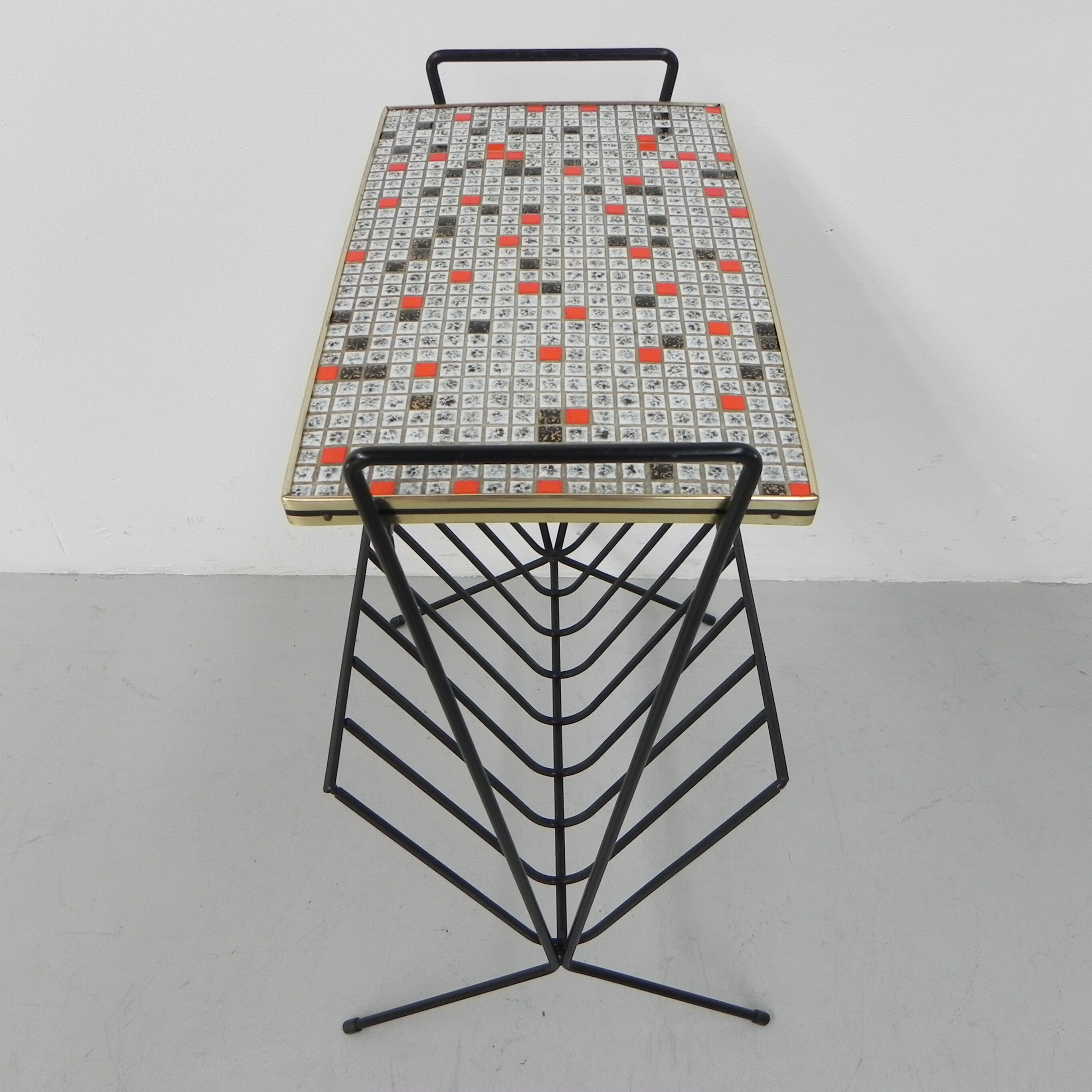 Vintage tile table with newspaper tray