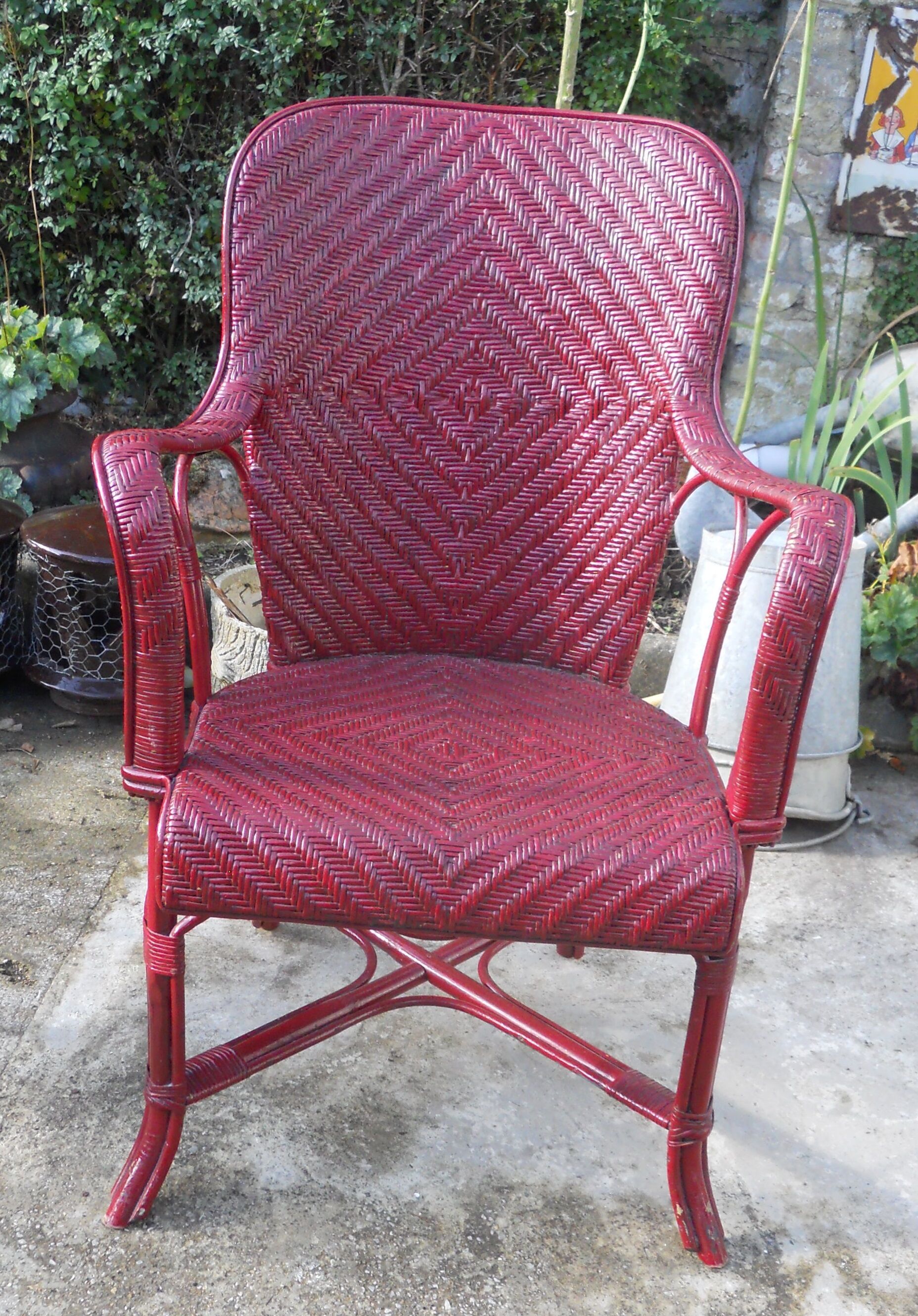 Fauteuil en rotin 1900 rouge