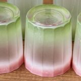 Set of 11 Italian frosted glasses, green and pink, Bormioli