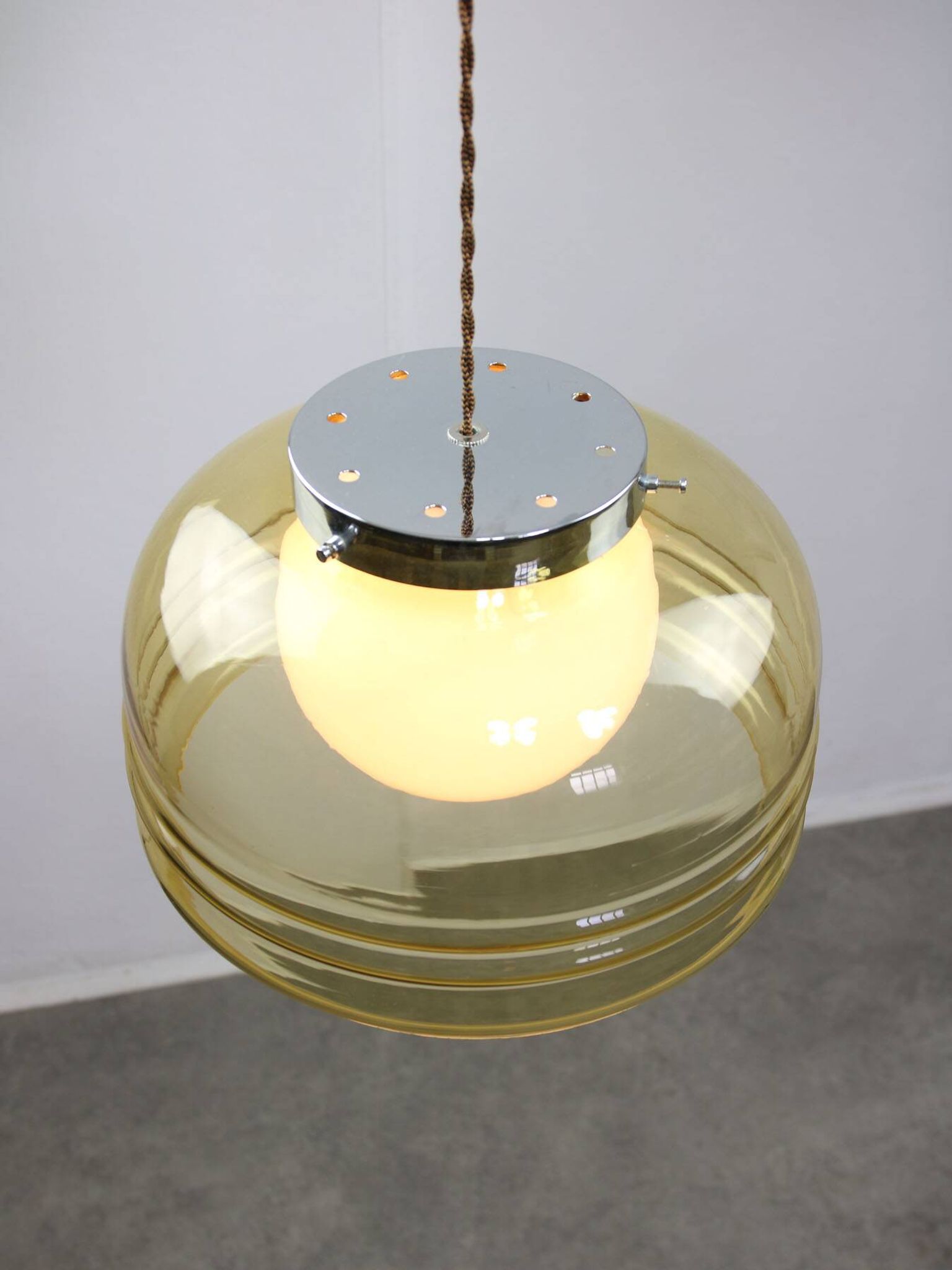 Vintage Italian Chrome and Glass Pendant Lamp, 70s