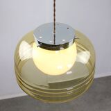 Vintage Italian Chrome and Glass Pendant Lamp, 70s