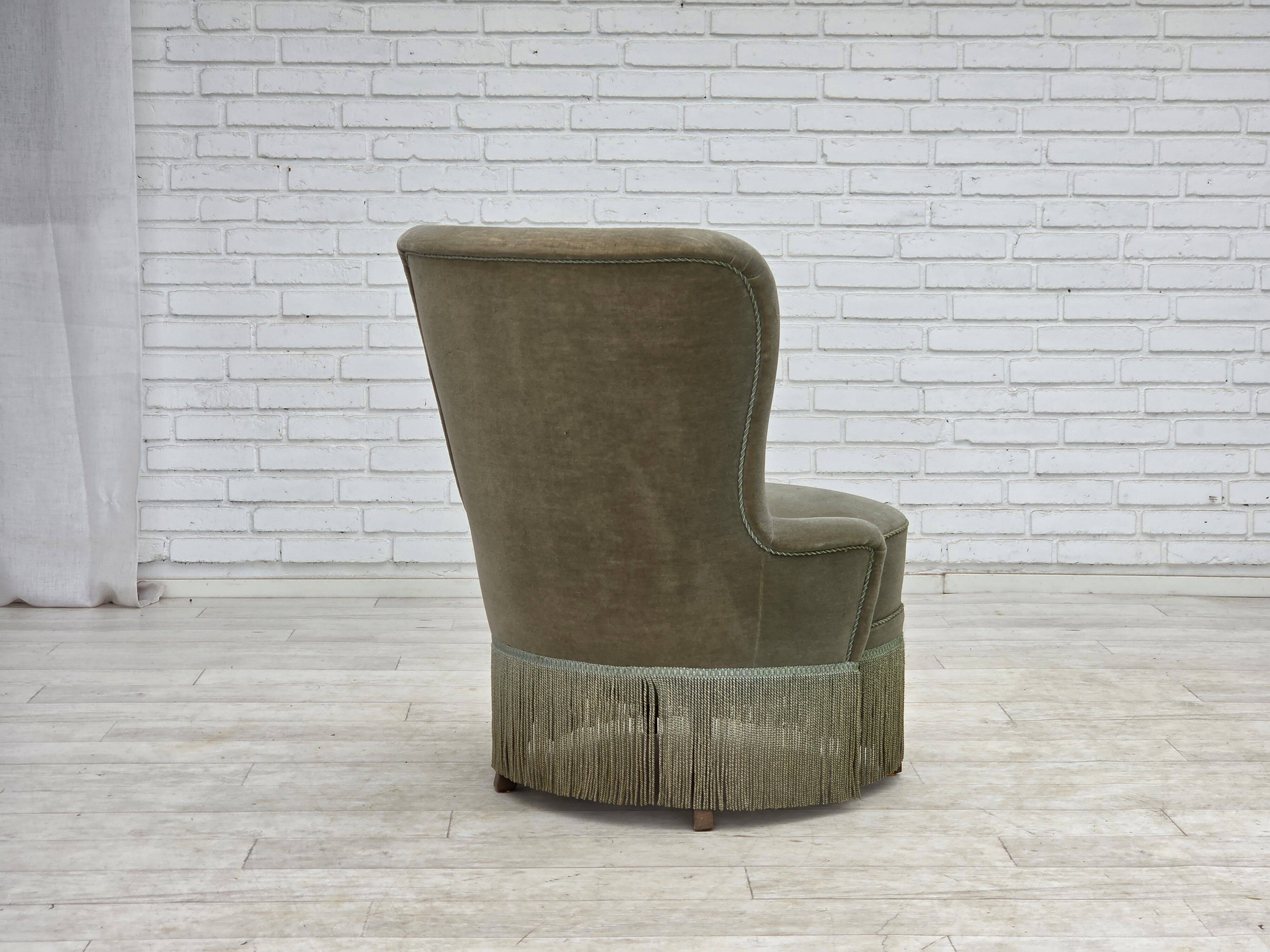 1970s, Danish armchair, green furniture velour.