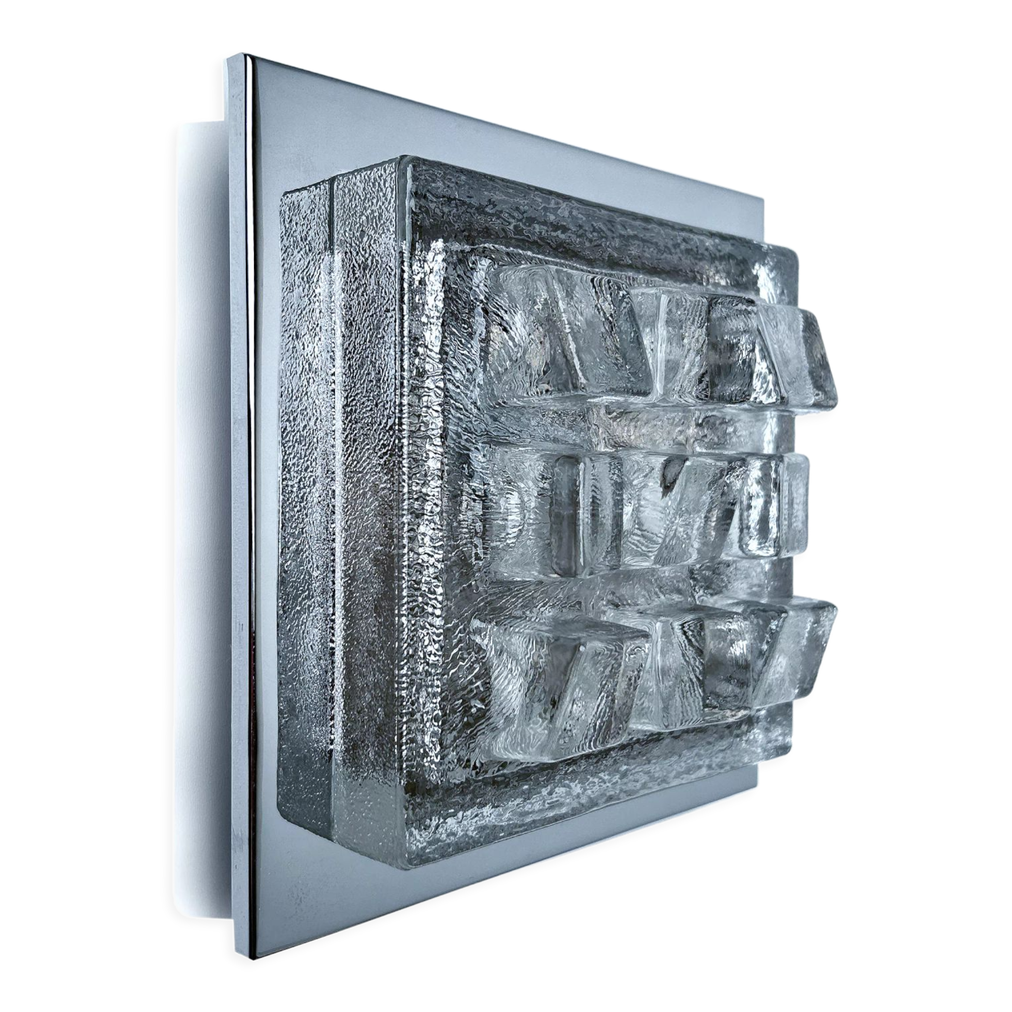 Sculptural Wall Lamp Vintage 60s, Glass and Chrome