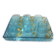 Antique Georges Sand blue and amber liqueur set - 12 glasses and tray