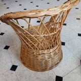 Set of 2 vintage 1970s rattan children's armchairs with orange cushions
