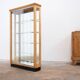 Blonde walnut display cabinet with sliding glass doors – 20th century