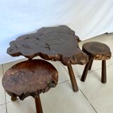 Ensemble table et tabourets brutaliste
