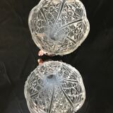 Pair of cone vases in pressed and molded glass, Zamac with 2 patinas