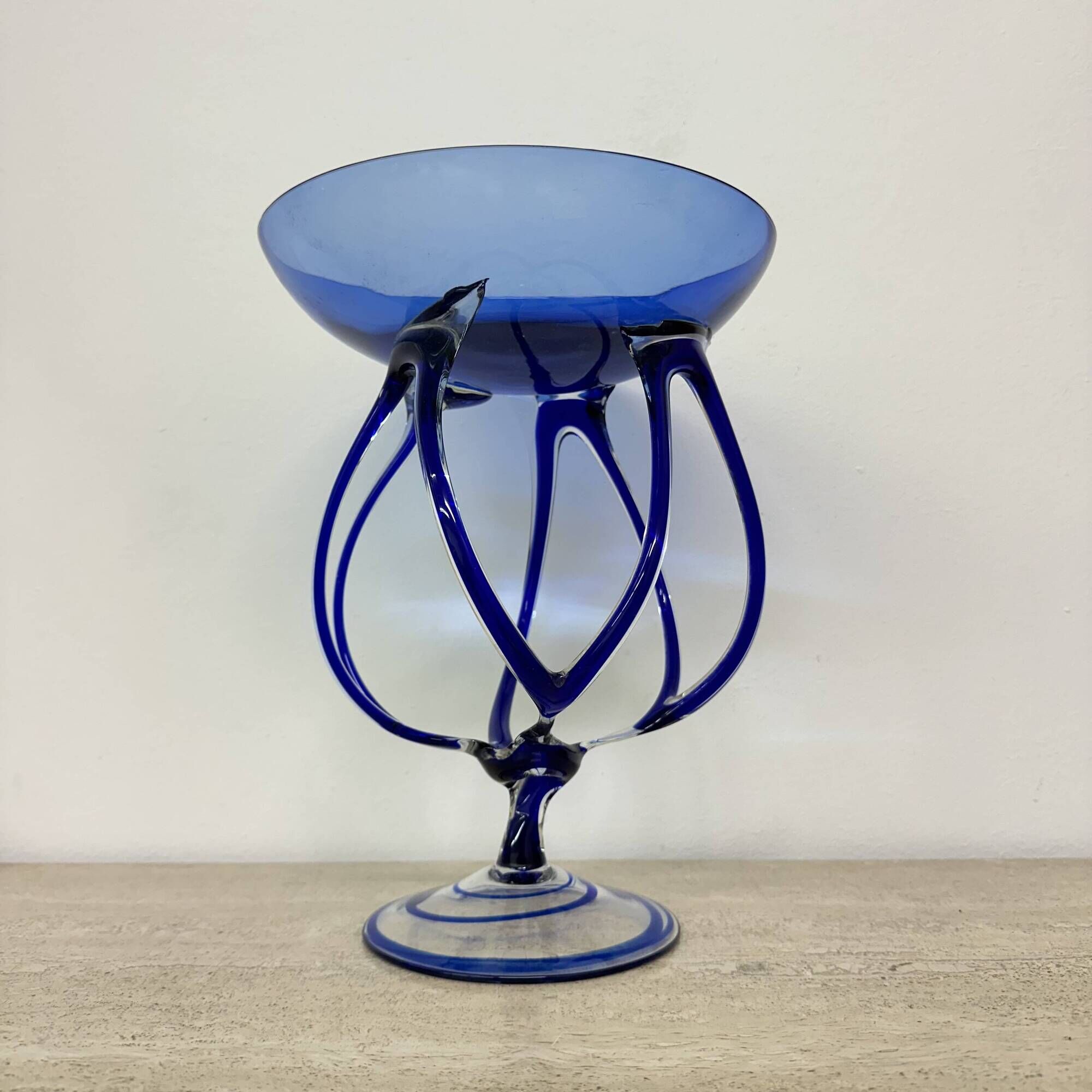 Josefina Krosno Poland Blue Art Glass Jellyfish bowl