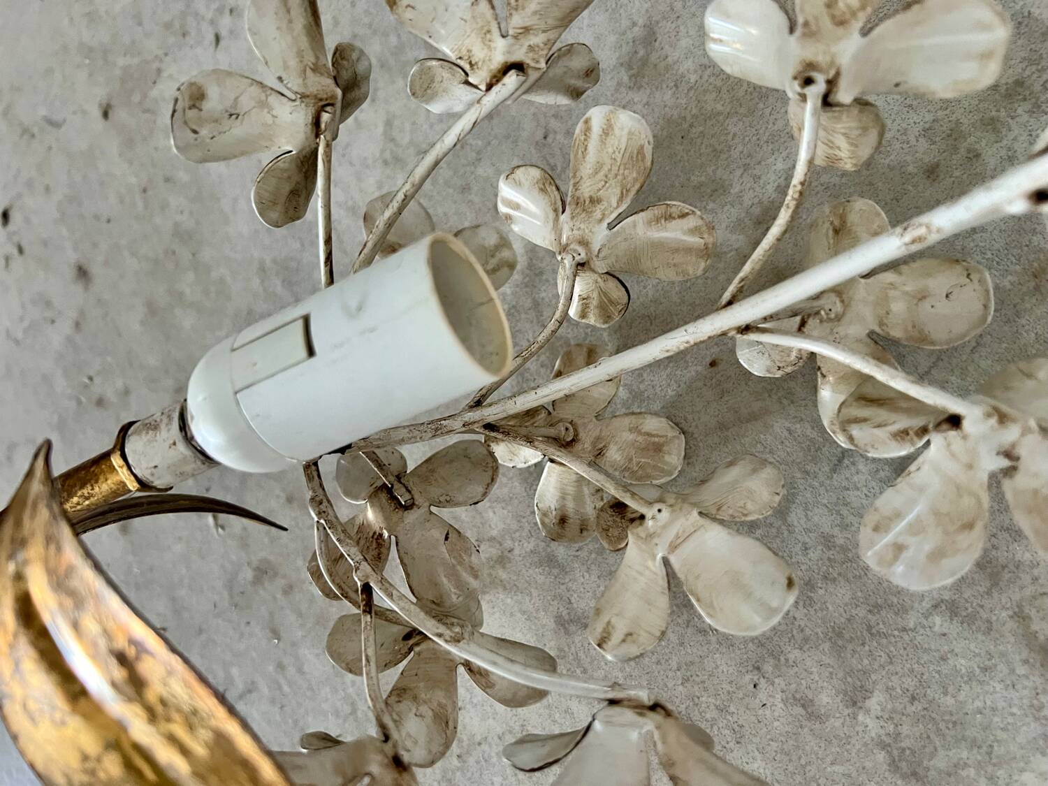 Old and large golden wall lamp Hans Kögl design from the 60s clusters of flowers