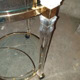 Round table in glass and brass and acrylic columns, 1980