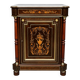 Elegant Napoleon III style commode. Marquetry in precious wood. Gilded bronze, marble top.