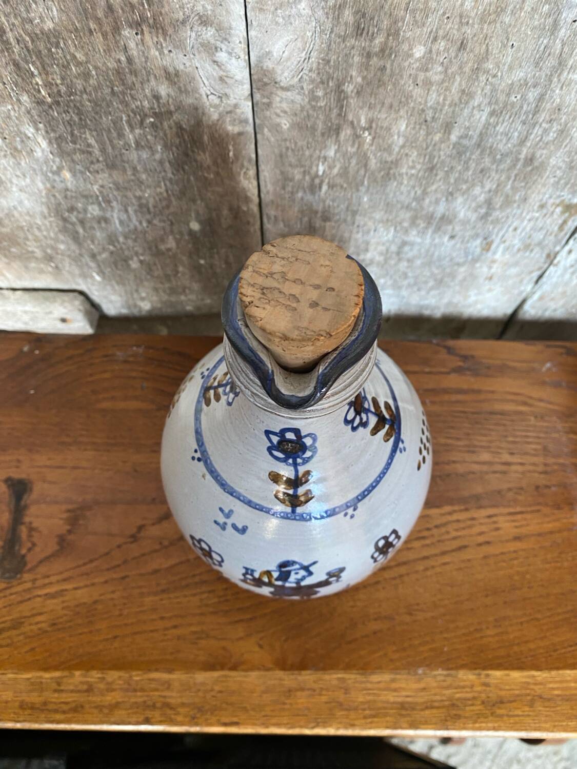 Old grey stoneware bottle brittany decor + vintage cork stopper