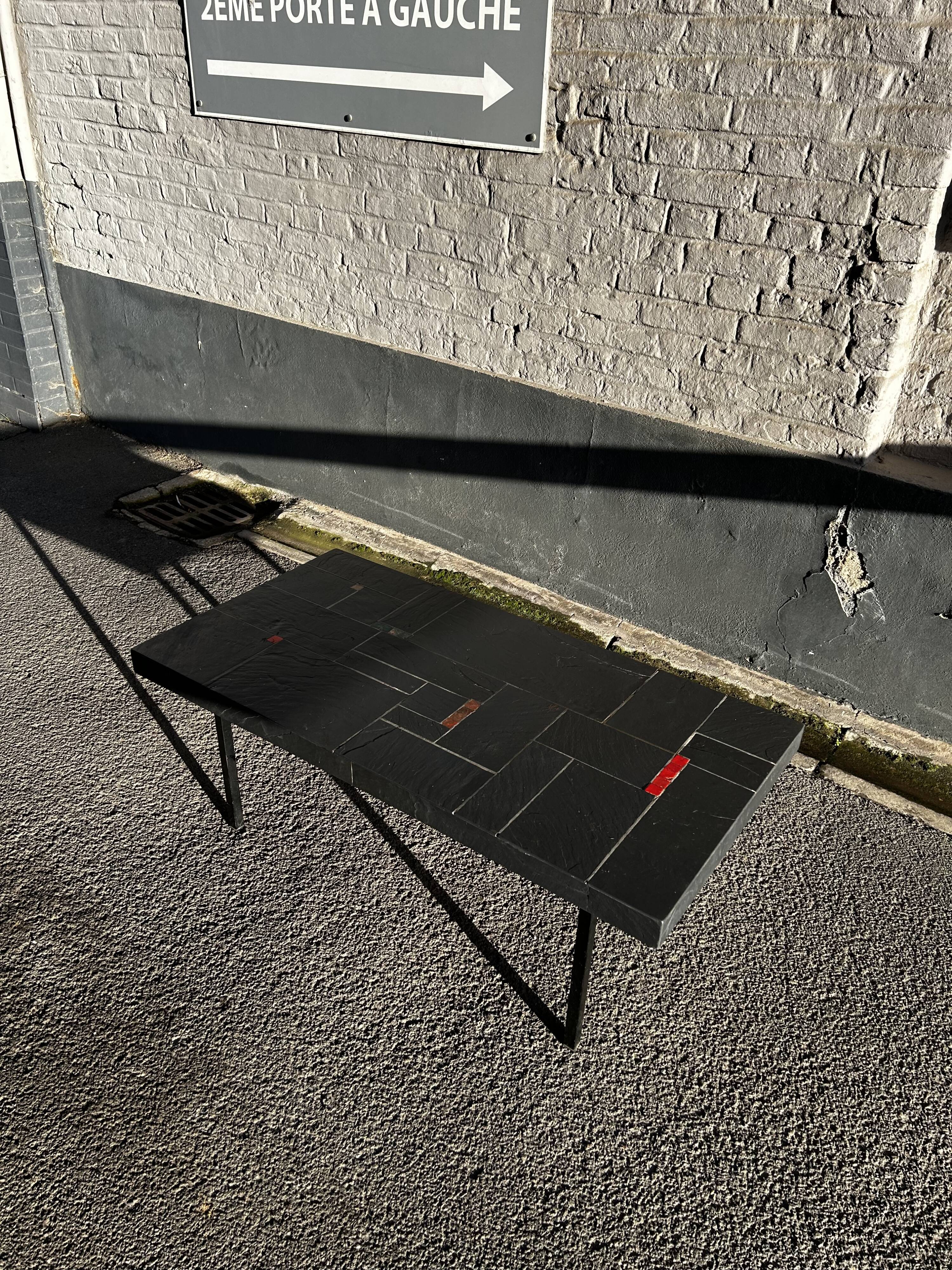 Vintage slate coffee table by Pierre Lèbe, 1960