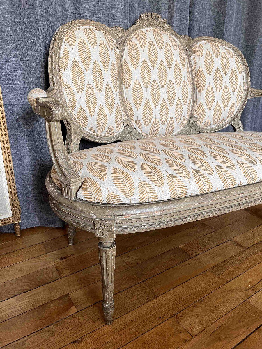 Small sofa basket Louis XVI in lacquered wood