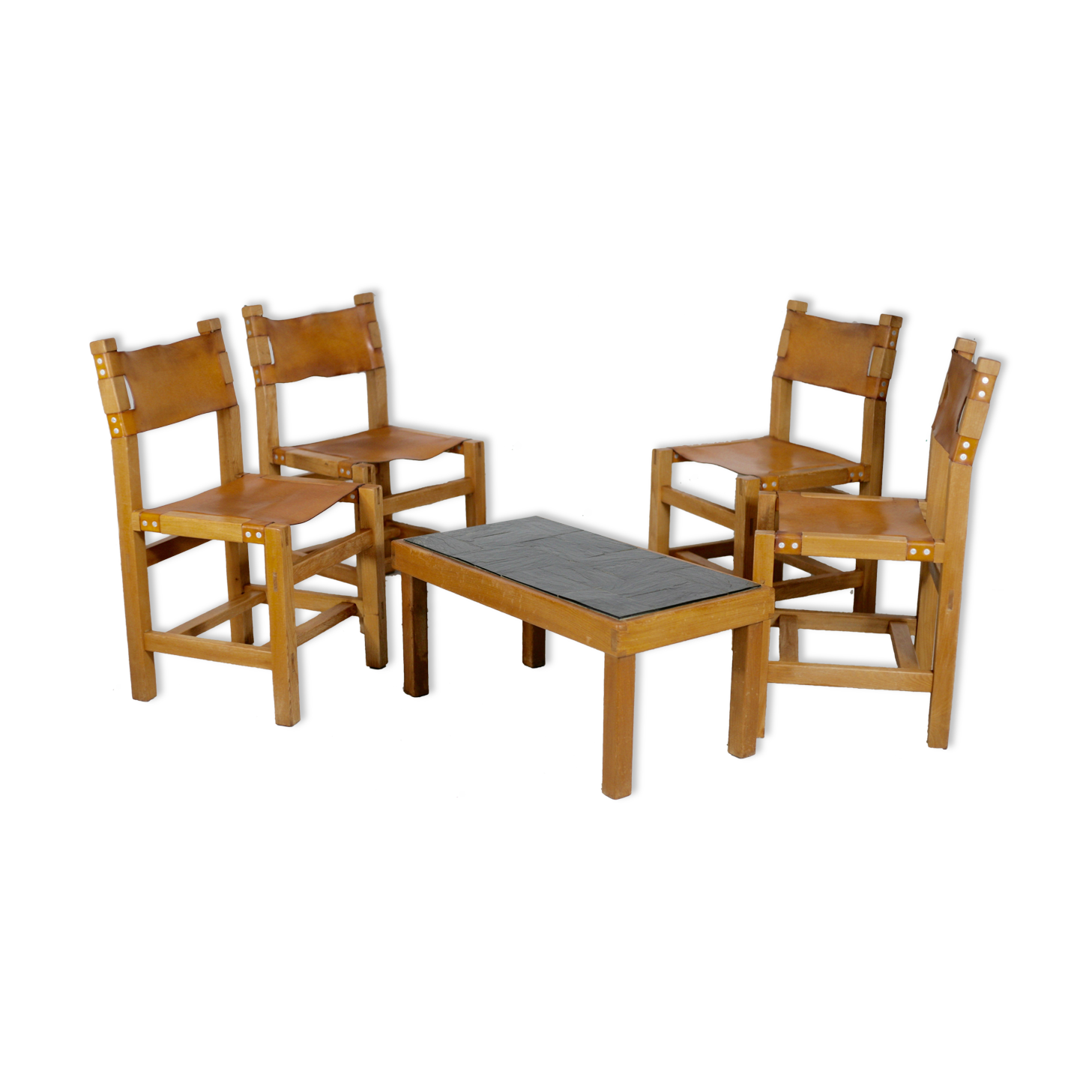 Ensemble de 4 chaises et table basse Maison Regain, France, circa 1970