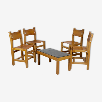 Set of 4 chairs and coffee table Maison Regain, France, circa 1970