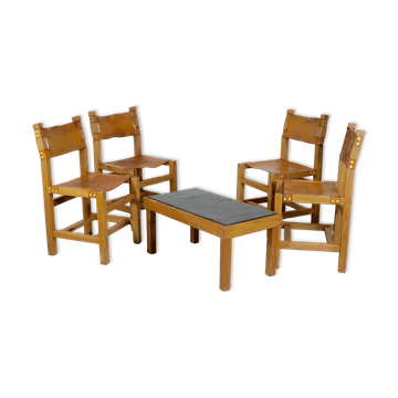 Set of 4 chairs and coffee table Maison Regain, France, circa 1970