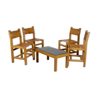 Set of 4 chairs and coffee table Maison Regain, France, circa 1970