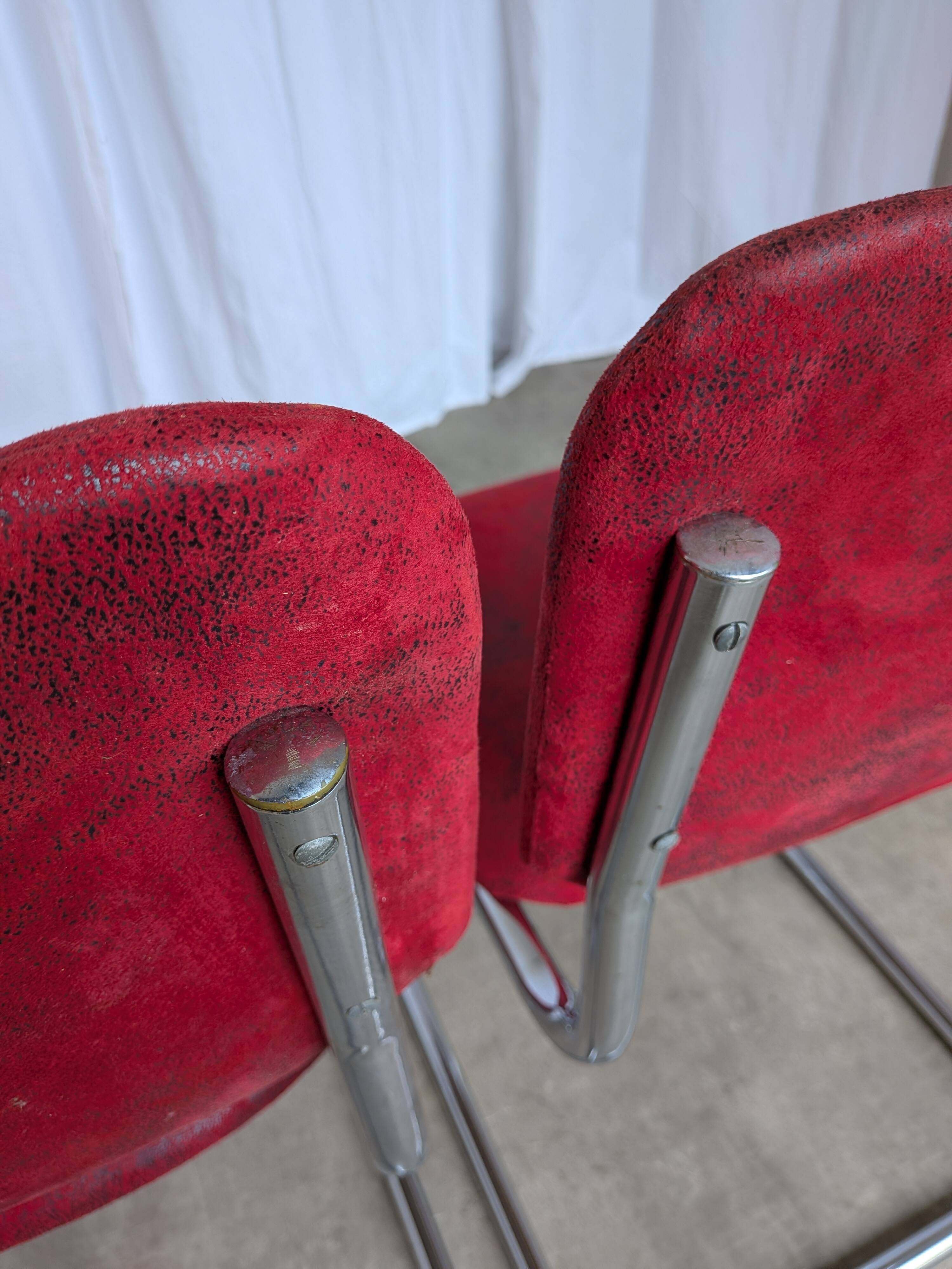 Cesca Style Dining Chair: Red Fabric, Tubular Frame, 1970s ( 2 in stock)