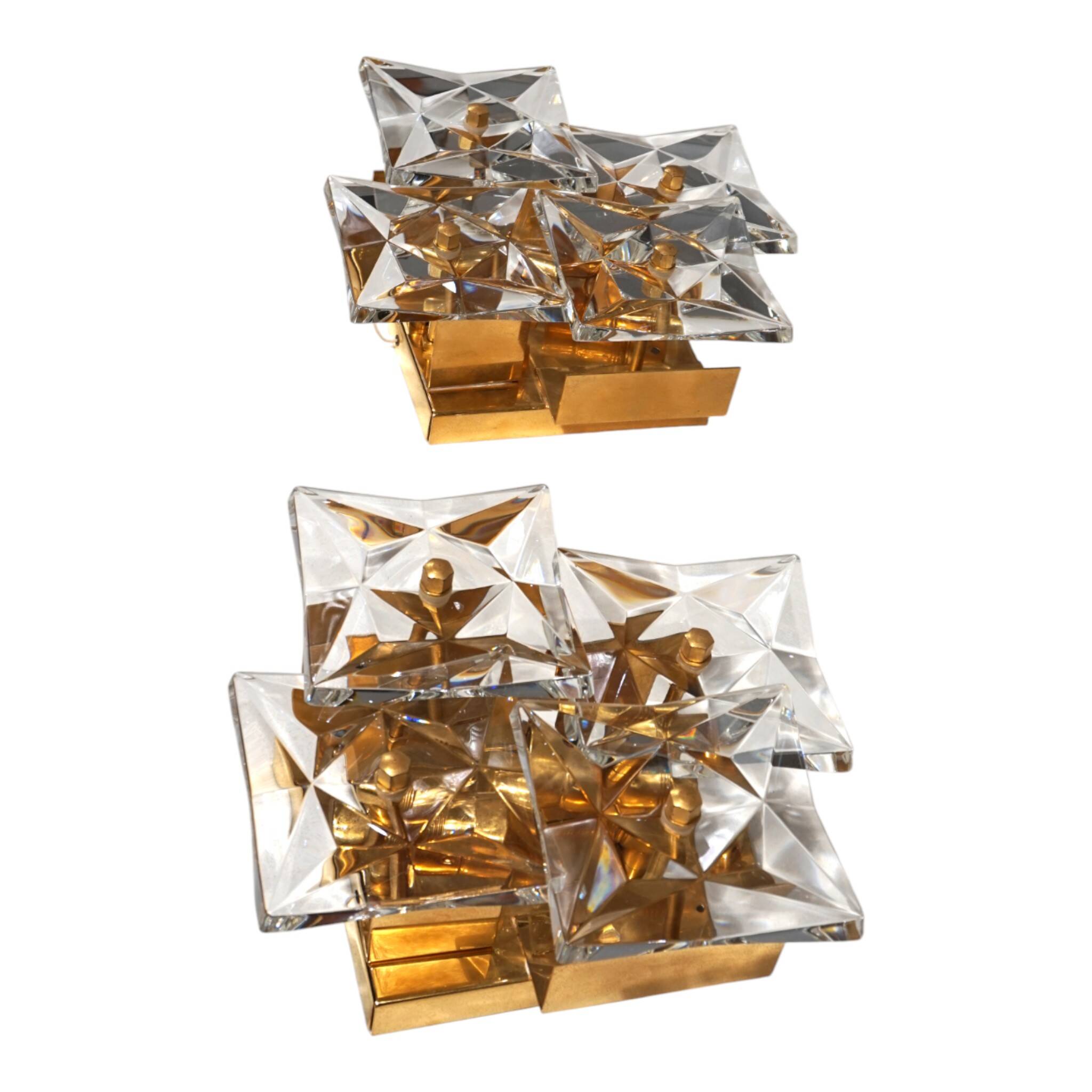 Set of 2 Kinkeldey Hollywood Regency crystal wall lamps, 1970