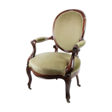 Neo-Rococo Armchair in Mahogany with Brand Green Velour Upholstery