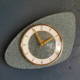 Vintage formica clock silent asymmetrical wall pendulum "Round golden green"
