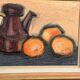Original Swedish Oil on Panel – "Kattle and Oranges" by Herald – Signed – Dated 1966 – Framed Vintage Piece